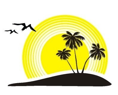 camper caravan bus sticker duokleur zon met strand, The River House, Info@theriverhouse.nl, Nieuw, Ophalen of Verzenden