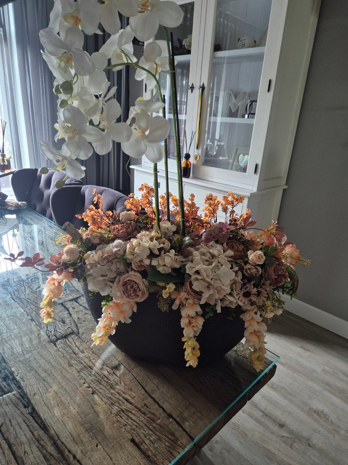 Bloempot met kunst bloemen, Ophalen, Zo goed als nieuw