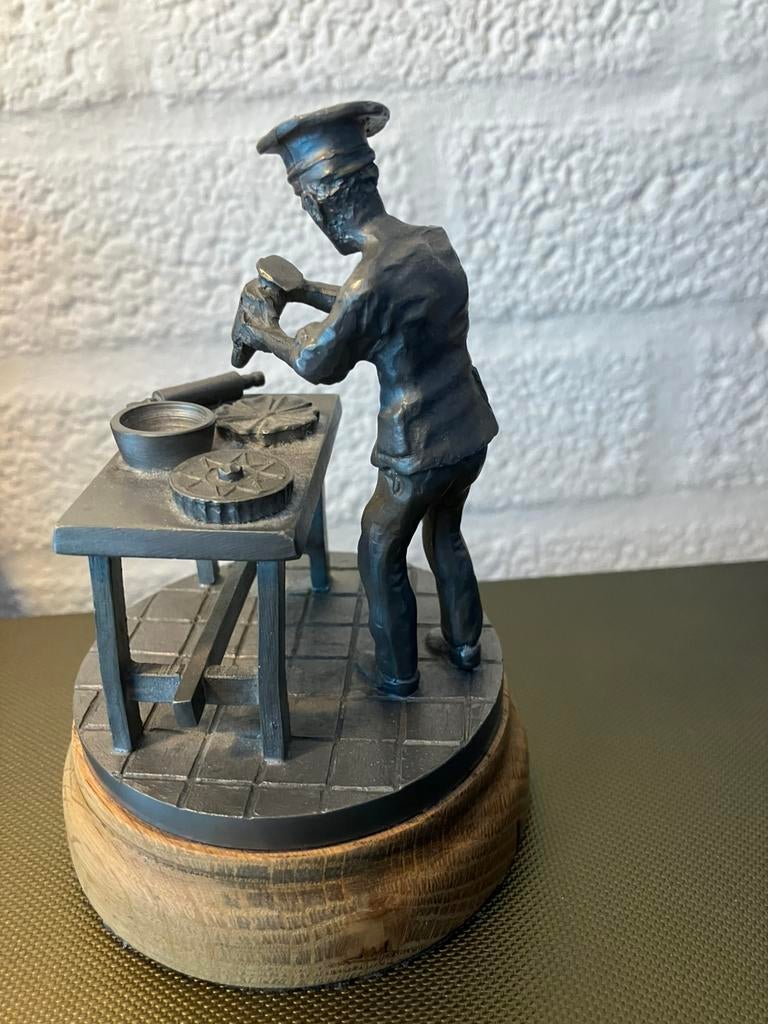 Tinnen beeldje van banketbakker, Antiek en Kunst, Ophalen of Verzenden