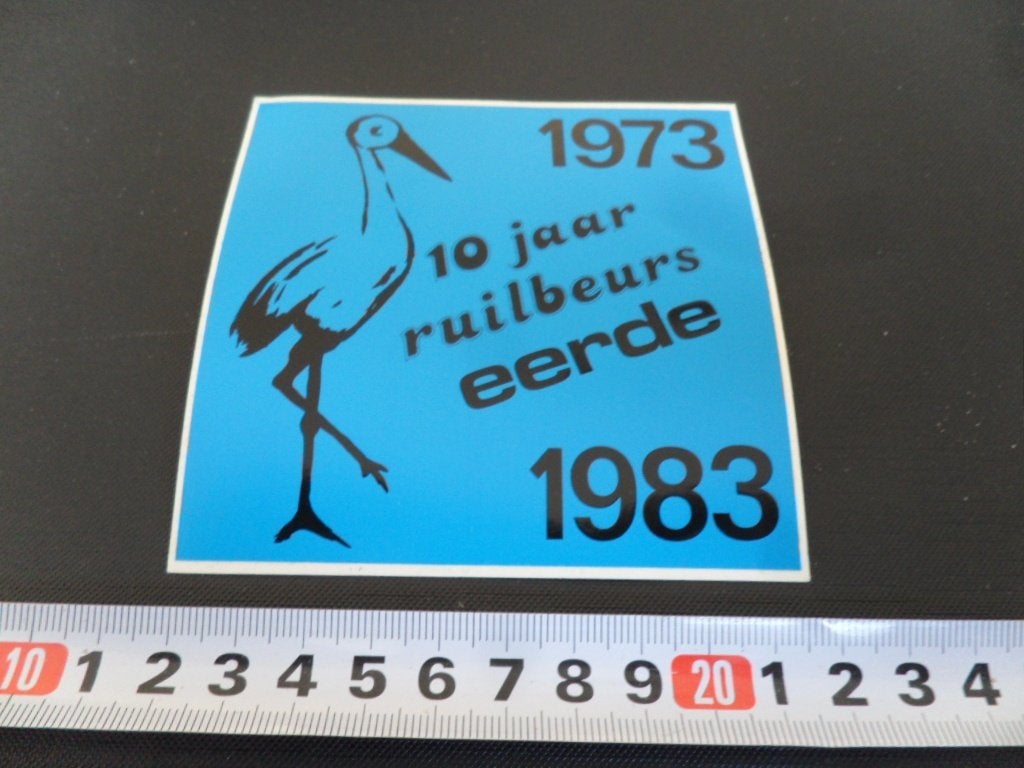 sticker ooievaar 1973-1983 blauw 10 jaar ruilbeurs eerde, Ophalen, Zo goed als nieuw