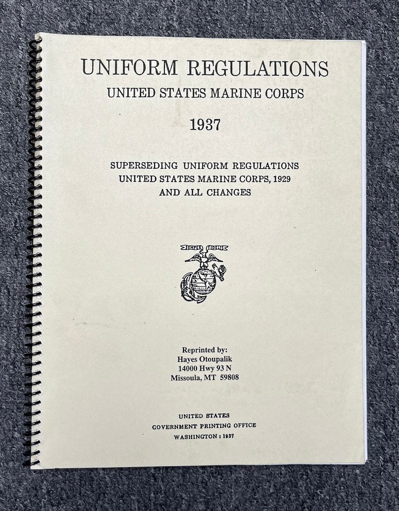 UNIFORM REGULATIONS US MARINE CORPS 1937, Ophalen of Verzenden, Tweede Wereldoorlog, Gelezen, Overige onderwerpen