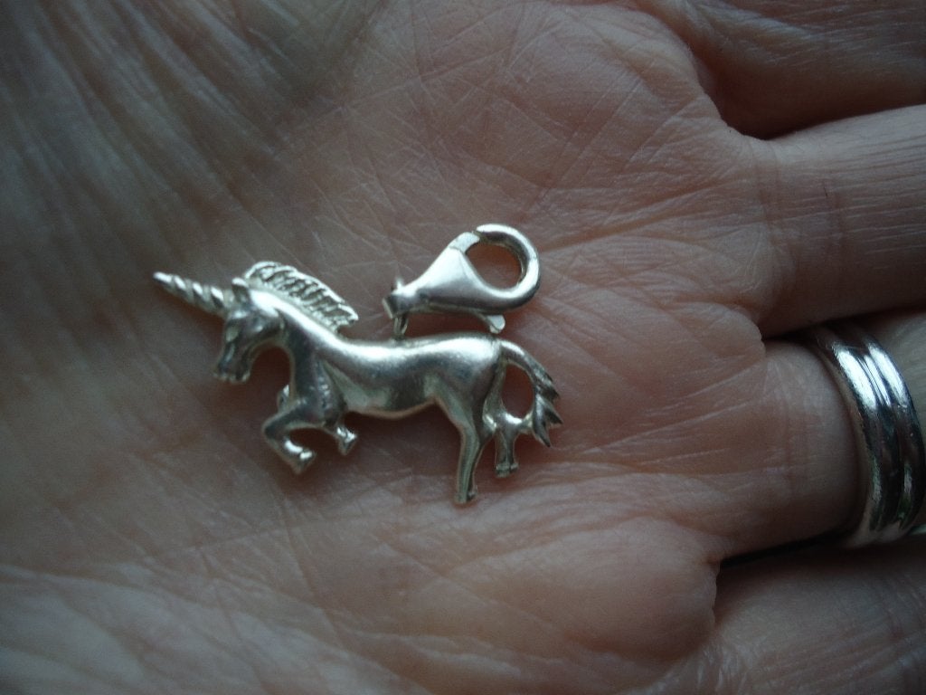mooie echt zilveren hanger massieve eenhoorn 925, Ophalen of Verzenden, Zo goed als nieuw, Zilver, Dier