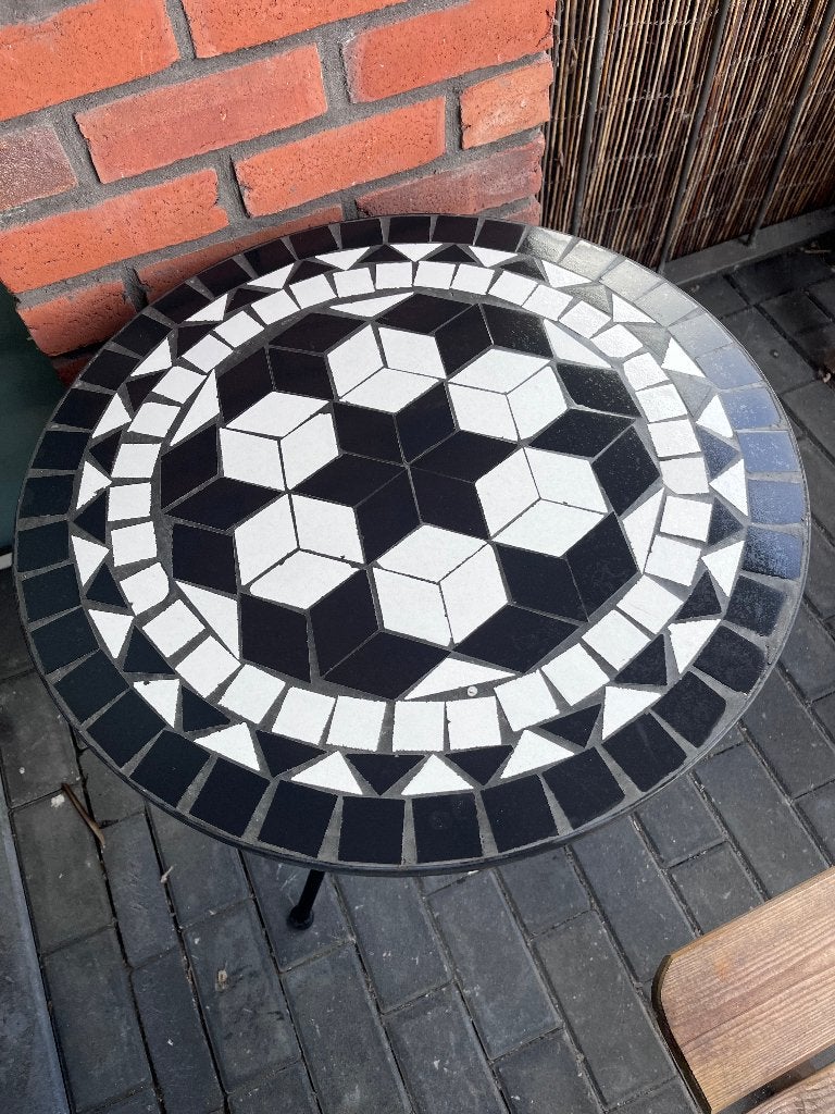 vidaXL Bistrotafel 60 cm mozaïek zwart en wit, Tuin en Terras, Tuintafels, Ophalen, Gebruikt, Rond, Overige materialen