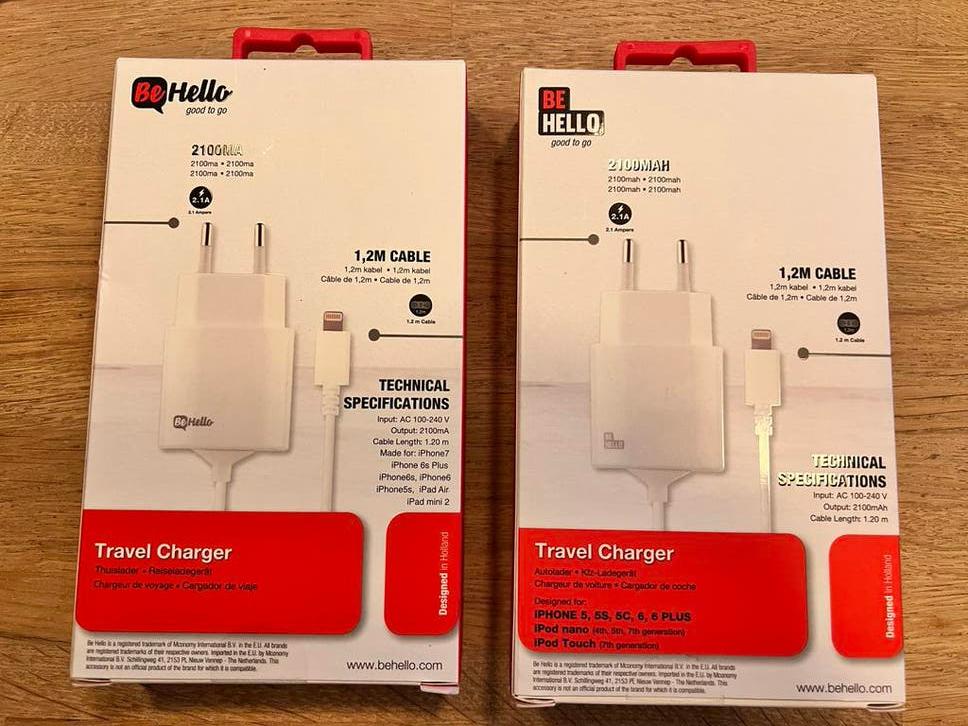 2x Be Hello Reislader met 1.2m kabel voor iPhone/iPad, Ophalen of Verzenden, Nieuw