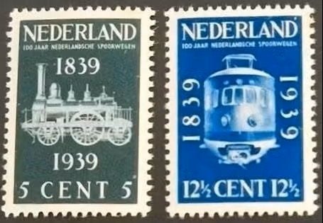Nederland 1939 - NVPH 325-326 -100 jaar Spoorwegen Nederland, Postzegels en Munten, Postzegels | Nederland, Ophalen of Verzenden