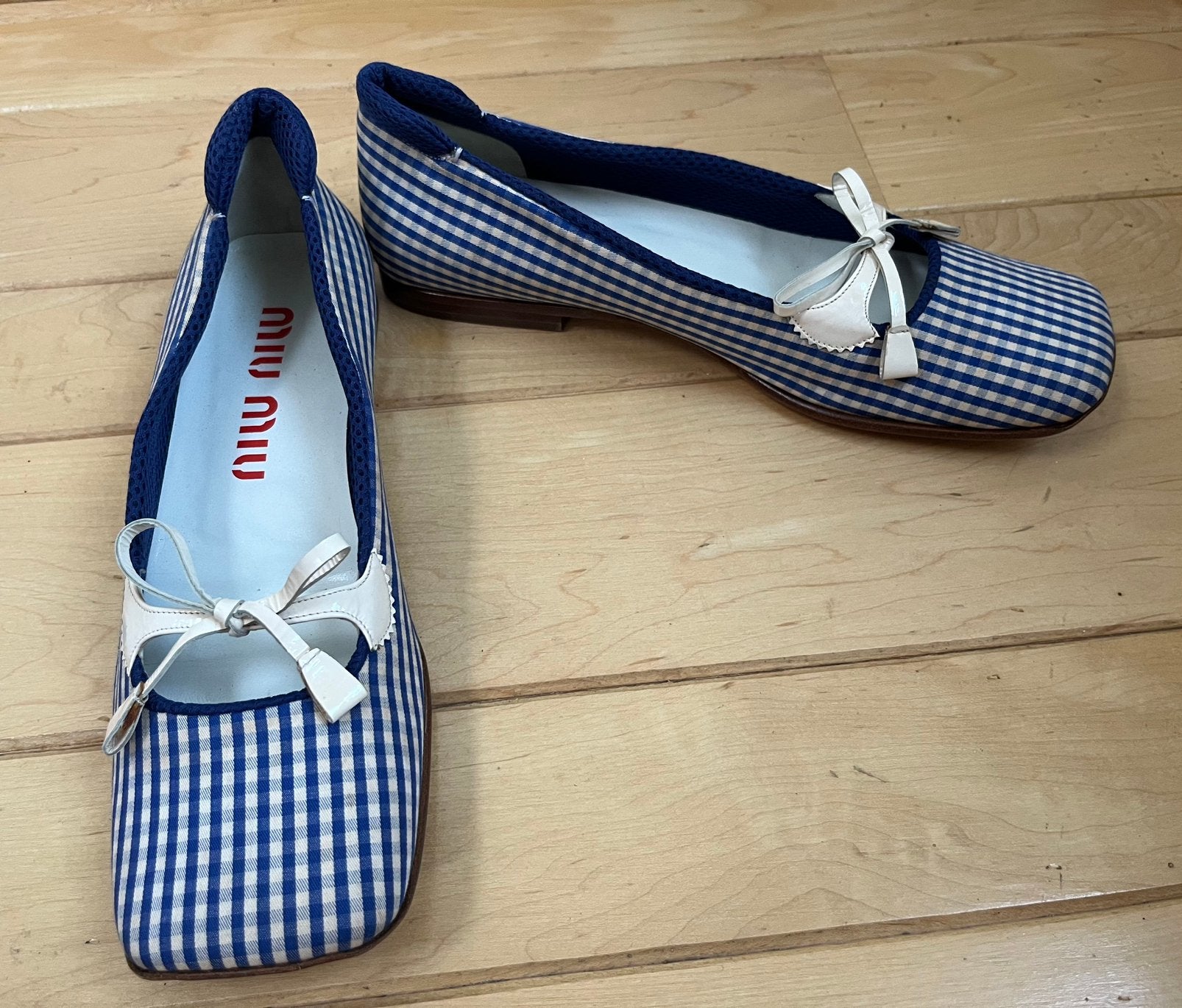Miu Miu ballerina’s  maat 39,5 VINTAGE gingham blauw wit, Miu Miu, Ballerina's, Zo goed als nieuw, Verzenden
