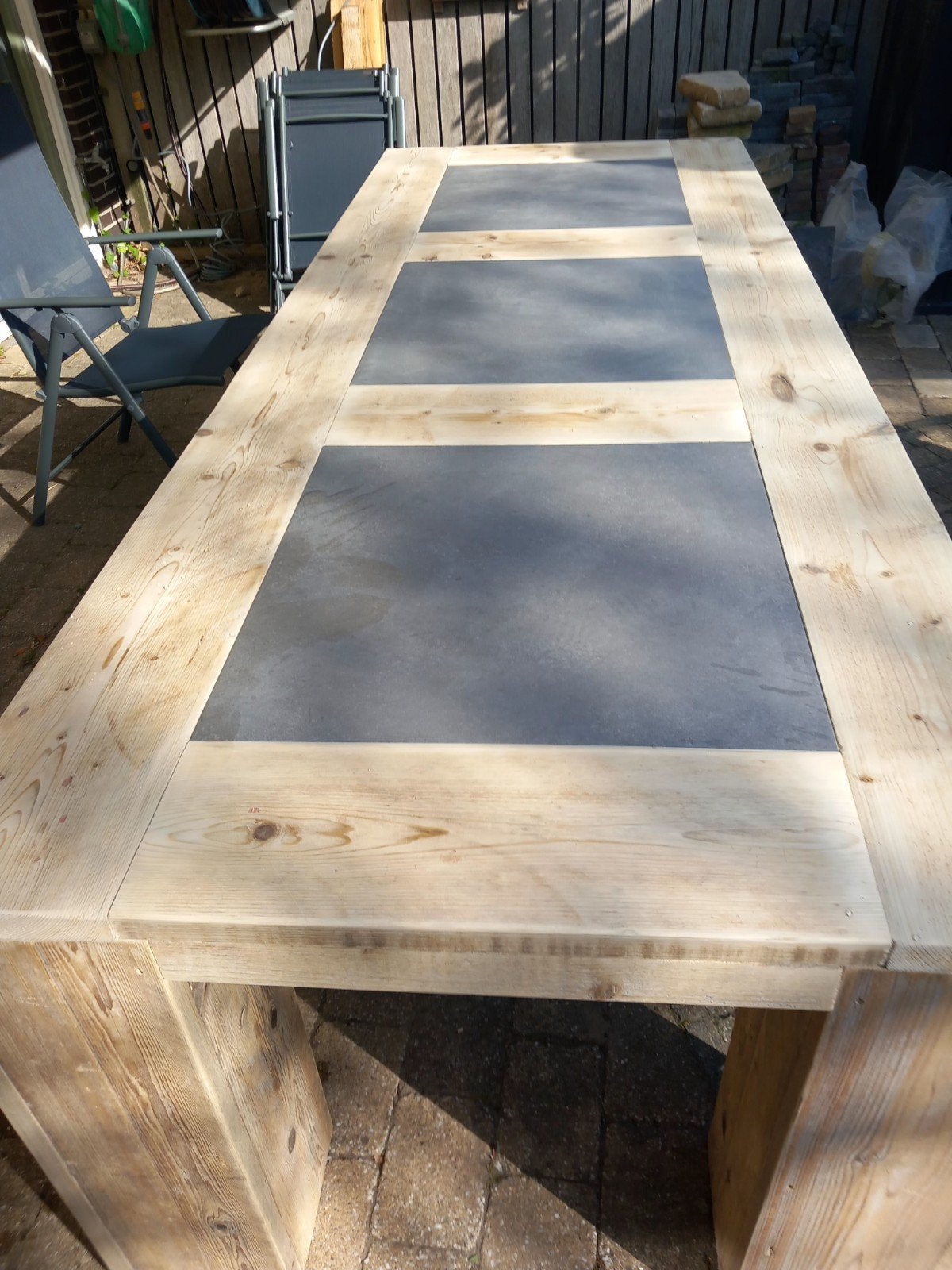 steigerhout tafels met natuurstenen gratis thuisbezorgd, Tuin en Terras, Ophalen of Verzenden, Nieuw, Rechthoekig, Hout