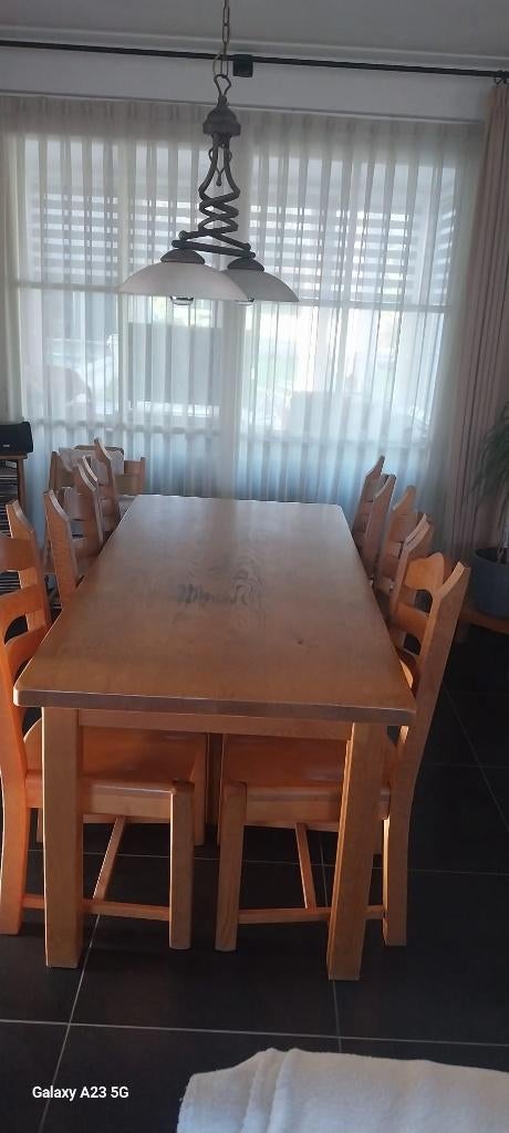 Eetkamertafel + 6 stevige stoelen, Ophalen, Gebruikt, Eikenhout, 50 tot 100 cm