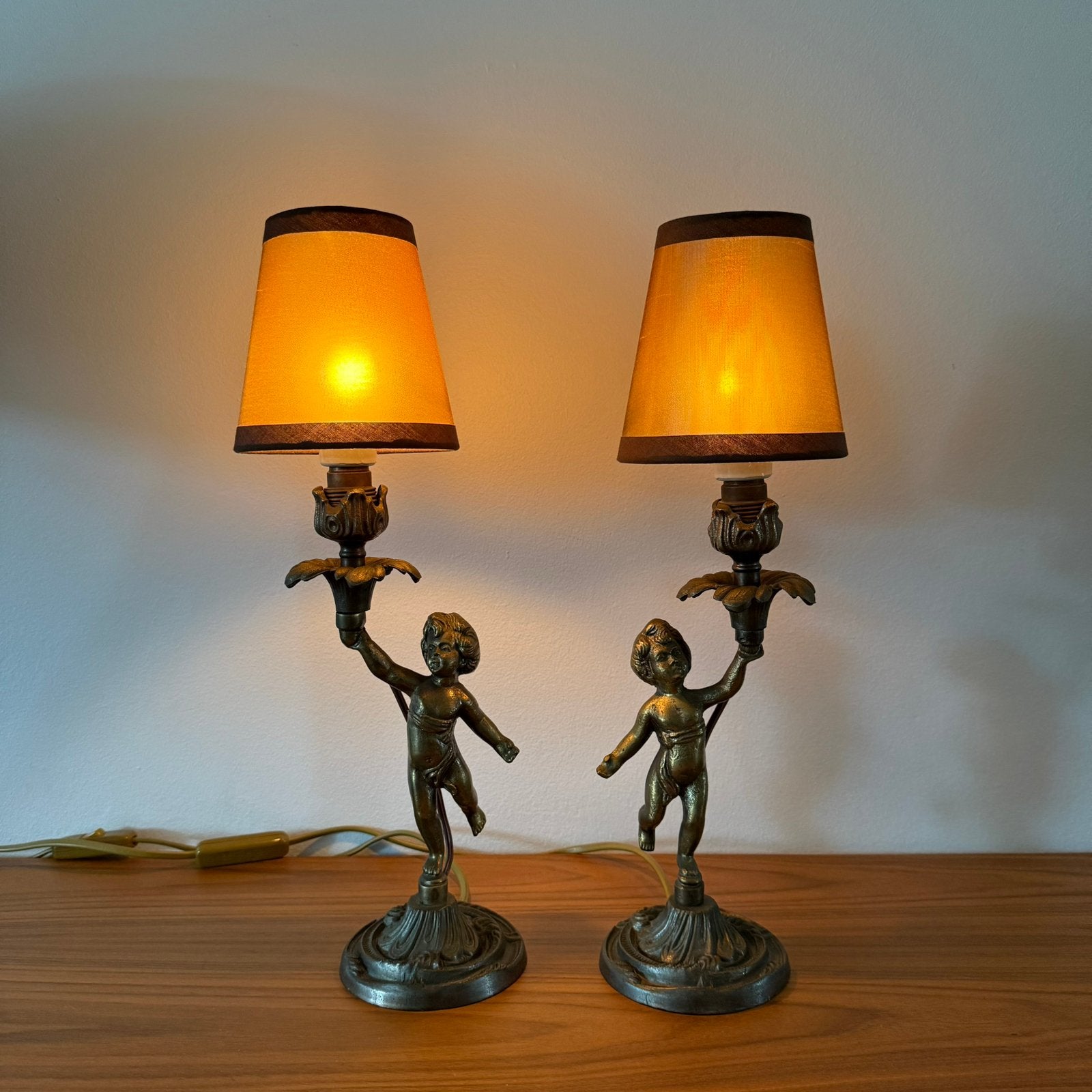 Tafellampen, bronze, putti, cherubijn, engelen, vintage, ‘50, Ophalen of Verzenden