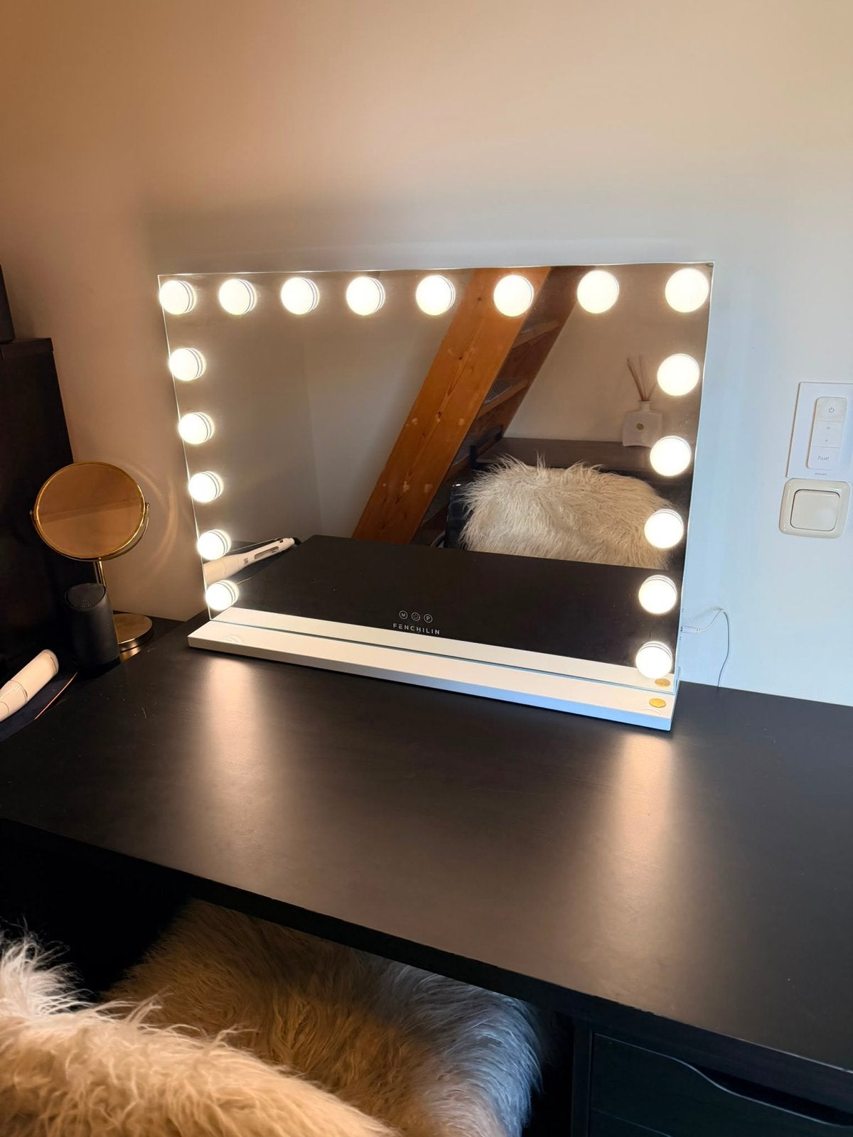 Fenchilin make-up spiegel met verlichting, Ophalen, Zo goed als nieuw, Minder dan 100 cm, Rechthoekig