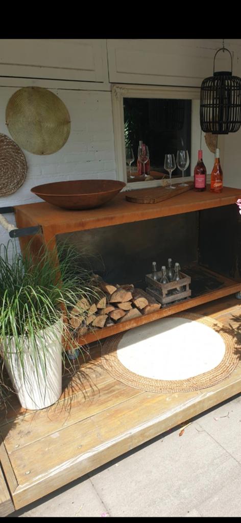 Mooie cortenstaal bbq buitenkeuken met vuurschaal, Tuin en Terras, Ophalen of Verzenden, Nieuw