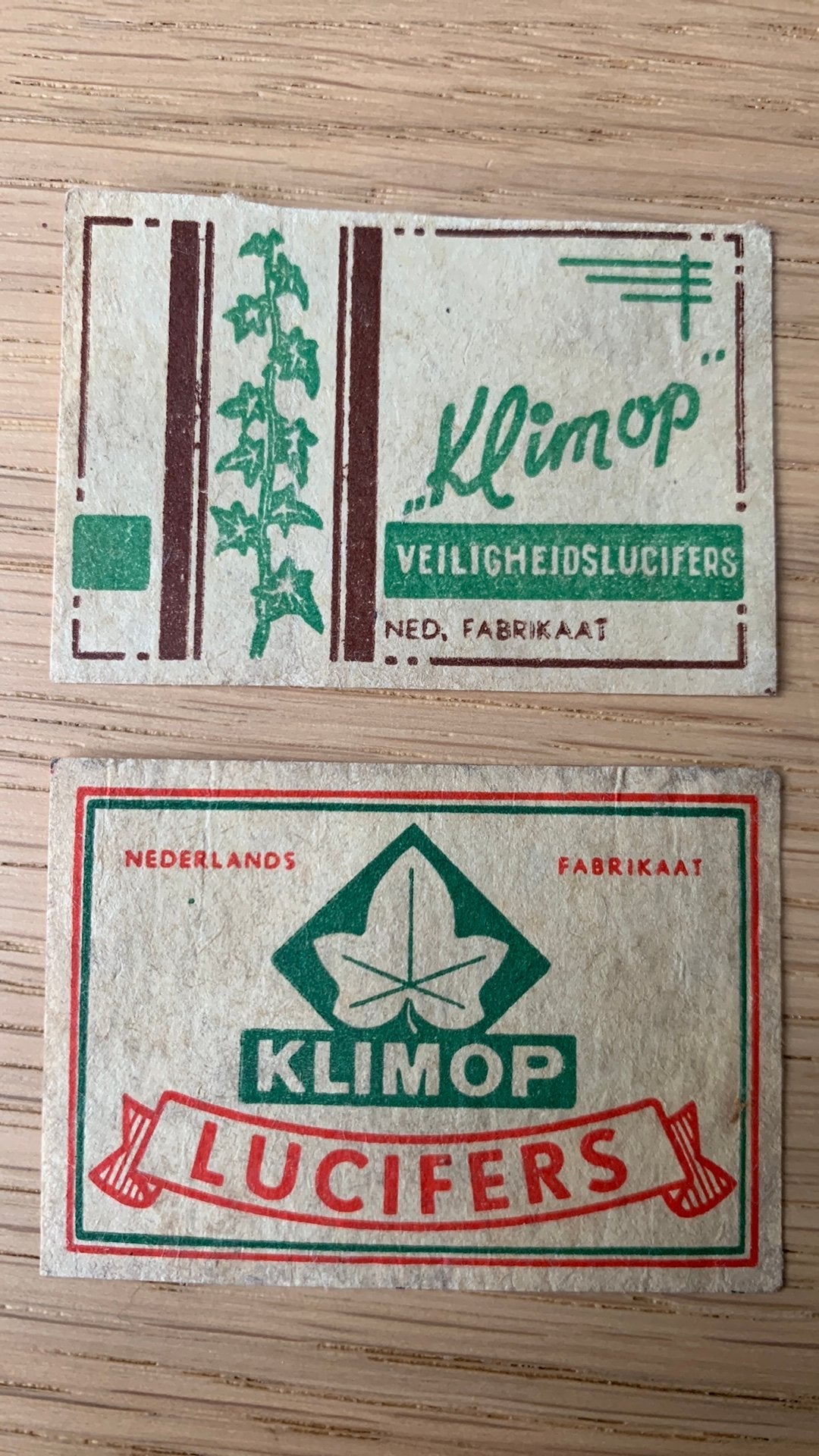Lucifermerk Klimop lucifers / veiligheidslucifers, Verzenden, Gebruikt, Luciferdoosjes of -merken