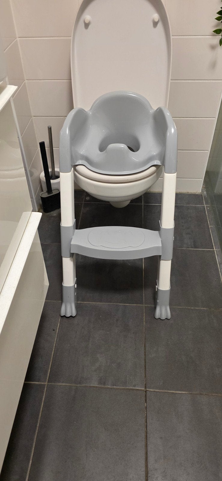 Kinder toiletbril met opstapje - Grijs, Ophalen, Zo goed als nieuw