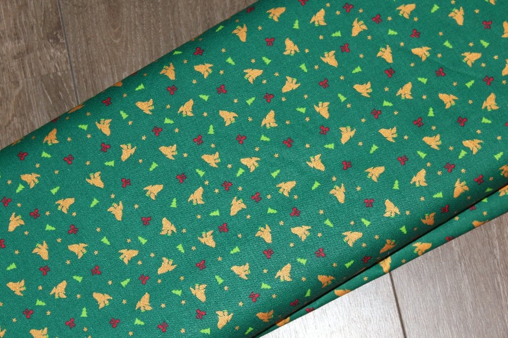 Rol 100% katoen stof - groen goud kerst design #1147, Hobby en Vrije tijd, Stoffen en Lappen, 120 cm of meer, Ophalen of Verzenden