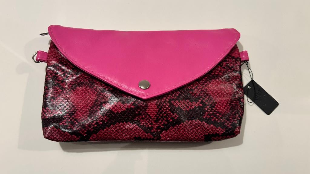 Fuchsia handtas met slangenprint, Sieraden, Tassen en Uiterlijk, Tassen | Damestassen, Ophalen of Verzenden, Nieuw, Roze, Handtas