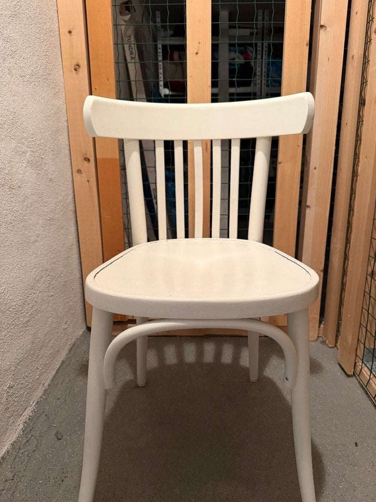 8 Witte houten caféstoelen – per 4 of alle 8, Huis en Inrichting, Stoelen, Ophalen, Gebruikt, Wit, Vijf, Zes of meer stoelen