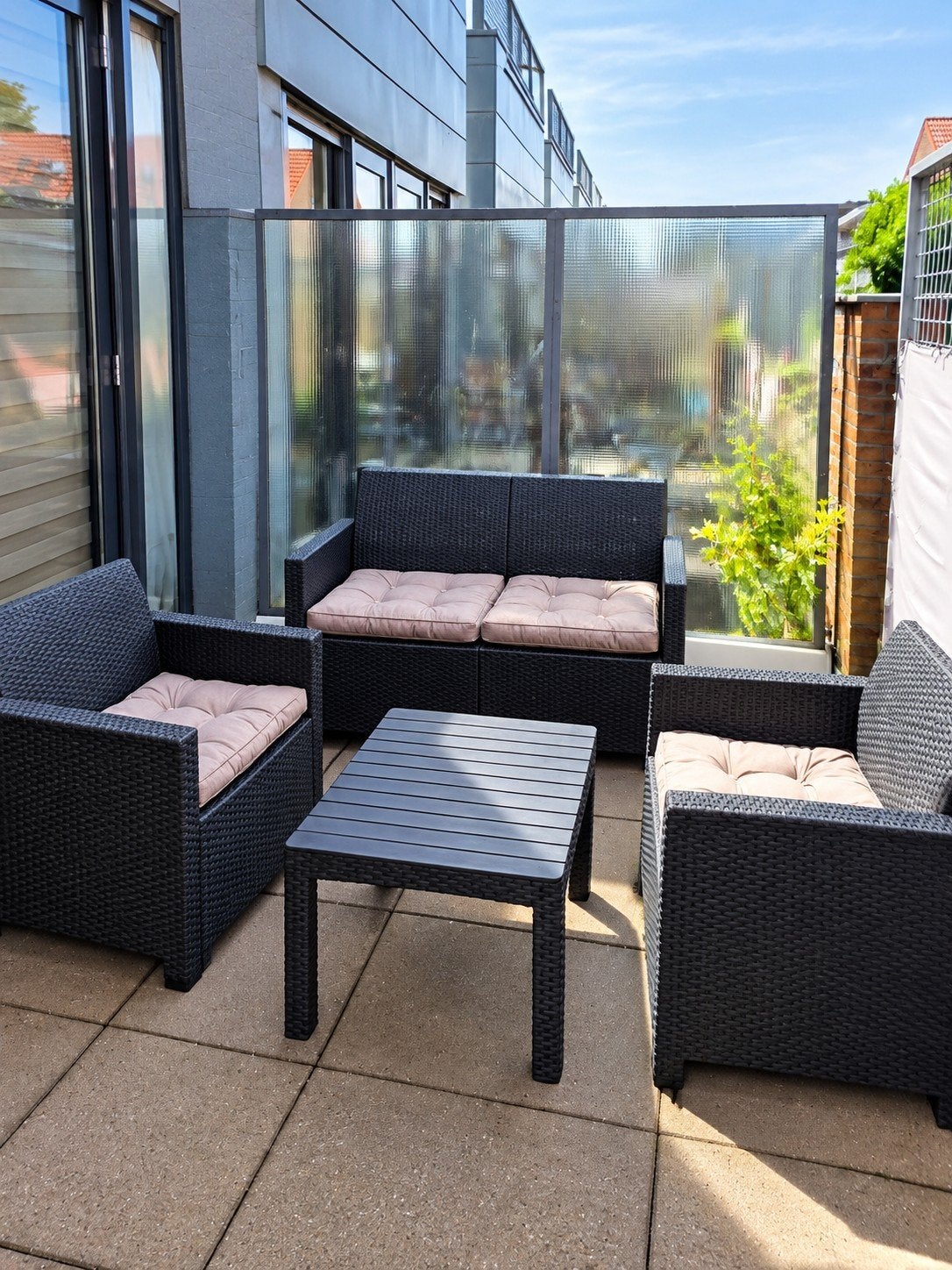 Zwarte  Loungeset met Kussens, Ophalen, Bank, 4 zitplaatsen, Loungeset