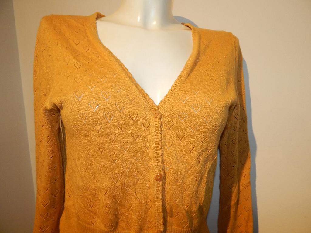King Louie geel vestje gebreid hartjes motief hart knopen L, Kleding | Dames, Truien en Vesten, Verzenden, Geel, Maat 42/44 (L)