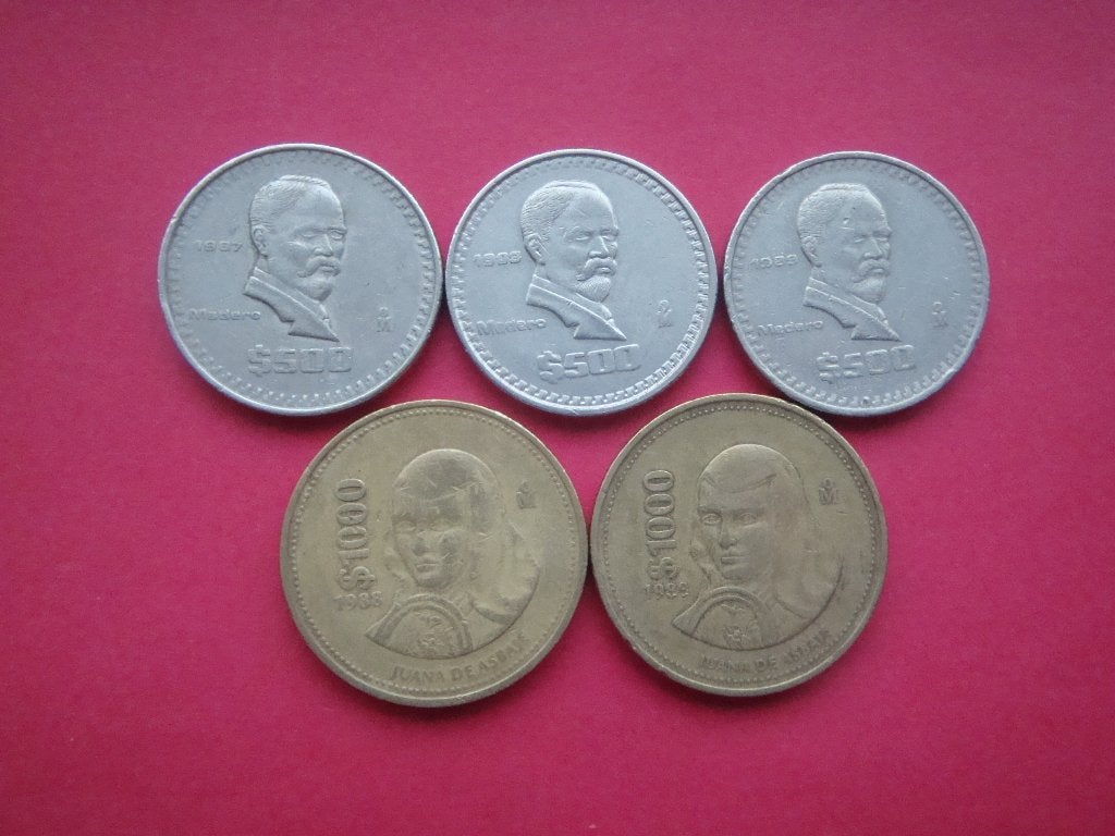 Mexico setje munten 500 en 1000 Pesos 1987 / 1989., Verzenden, Noord-Amerika, Setje