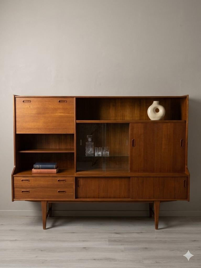 Vintage mid century highboard | wandkast, Huis en Inrichting, Kasten | Vitrinekasten, Ophalen, Zo goed als nieuw, 25 tot 50 cm
