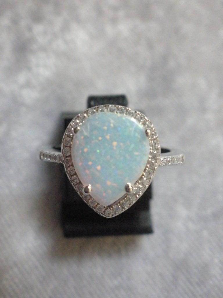 Mooie Sierlijke Zilveren Ring met Opaal - Druppelvorm, Sieraden, Tassen en Uiterlijk, Antieke sieraden, Verzenden, Zilver, Ring