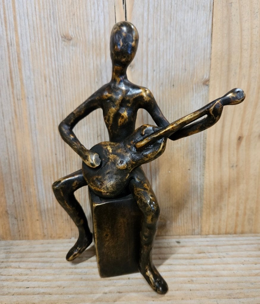 MAN MET GITAAR / GITARIST/ bronzen beeld, Antiek en Kunst, Kunst | Beelden en Houtsnijwerken, Ophalen of Verzenden, Brons, Beeld