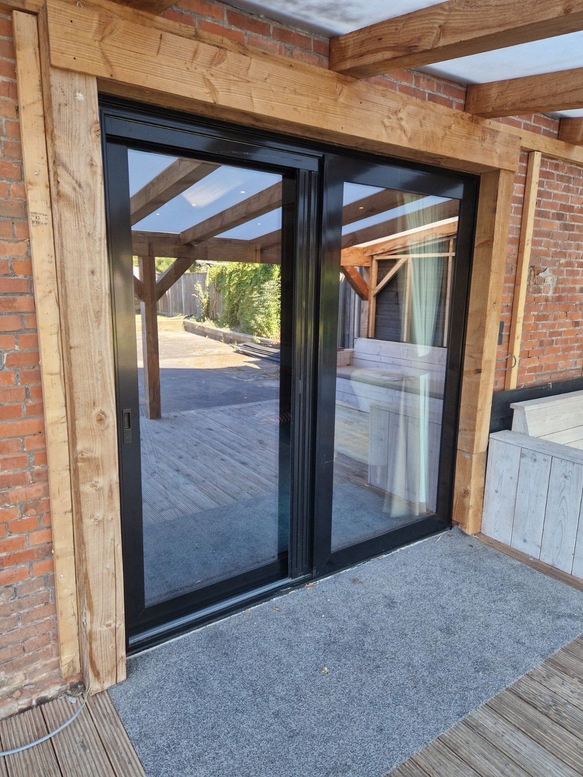 Zwarte aluminium schuifpui met dubbel glas, Ophalen, Gebruikt, Buitendeur, Schuifdeur