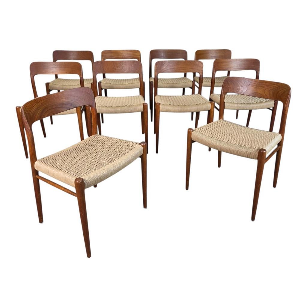 Niels Møller model 75 eetkamerstoel teak nieuw papercord, Ophalen, Bruin, Niels Otto Møller, Zo goed als nieuw