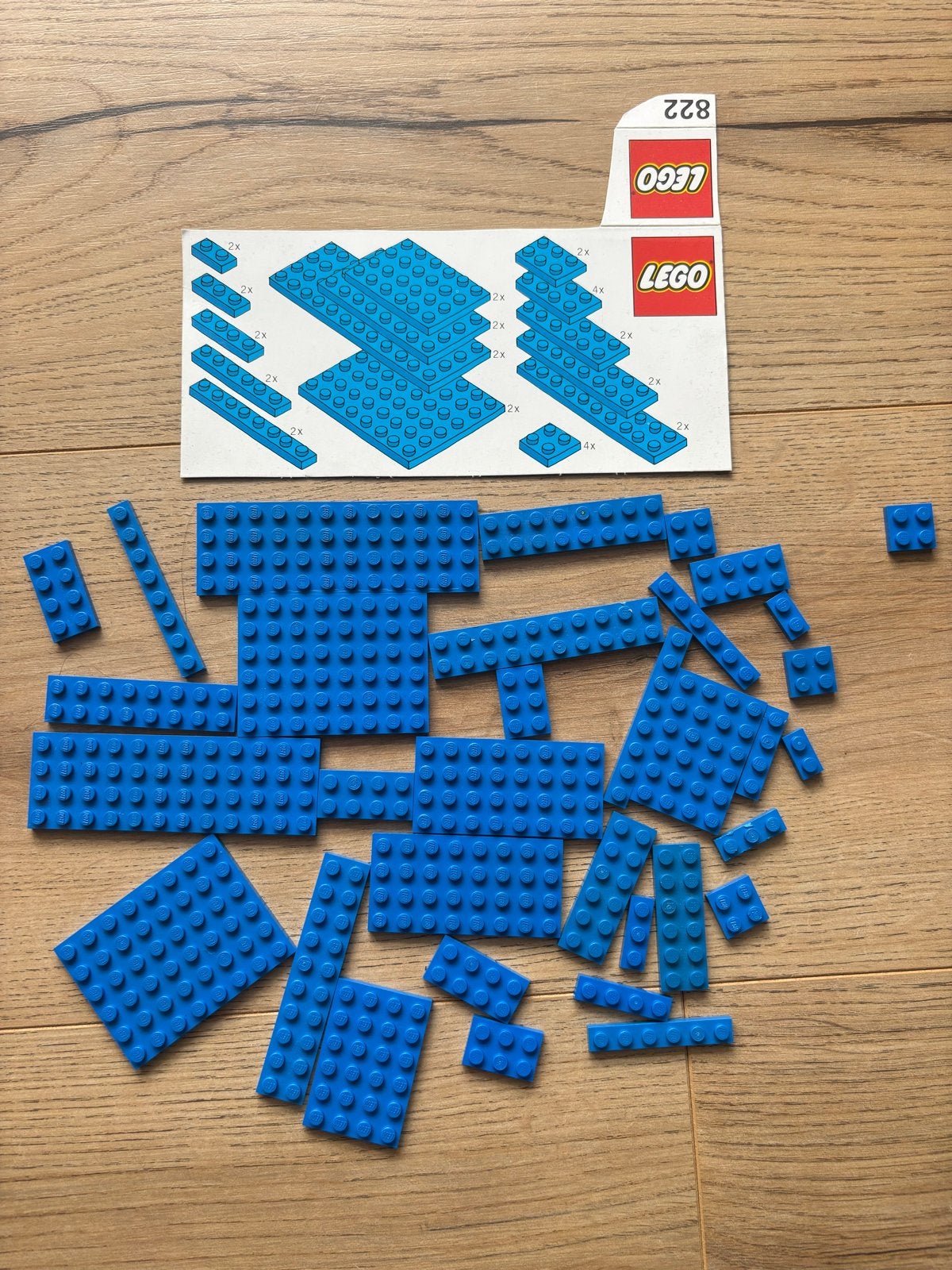 9936) Lego blauwe bouwstenen met instructieboekje 822, Gebruikt, Lego, Ophalen of Verzenden, Losse stenen