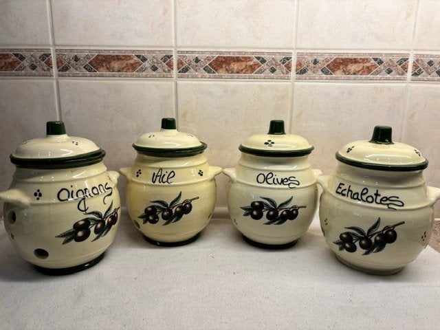 Set Franse Uien-Olijven-Knoflook-Sjalots Potten, Ophalen of Verzenden