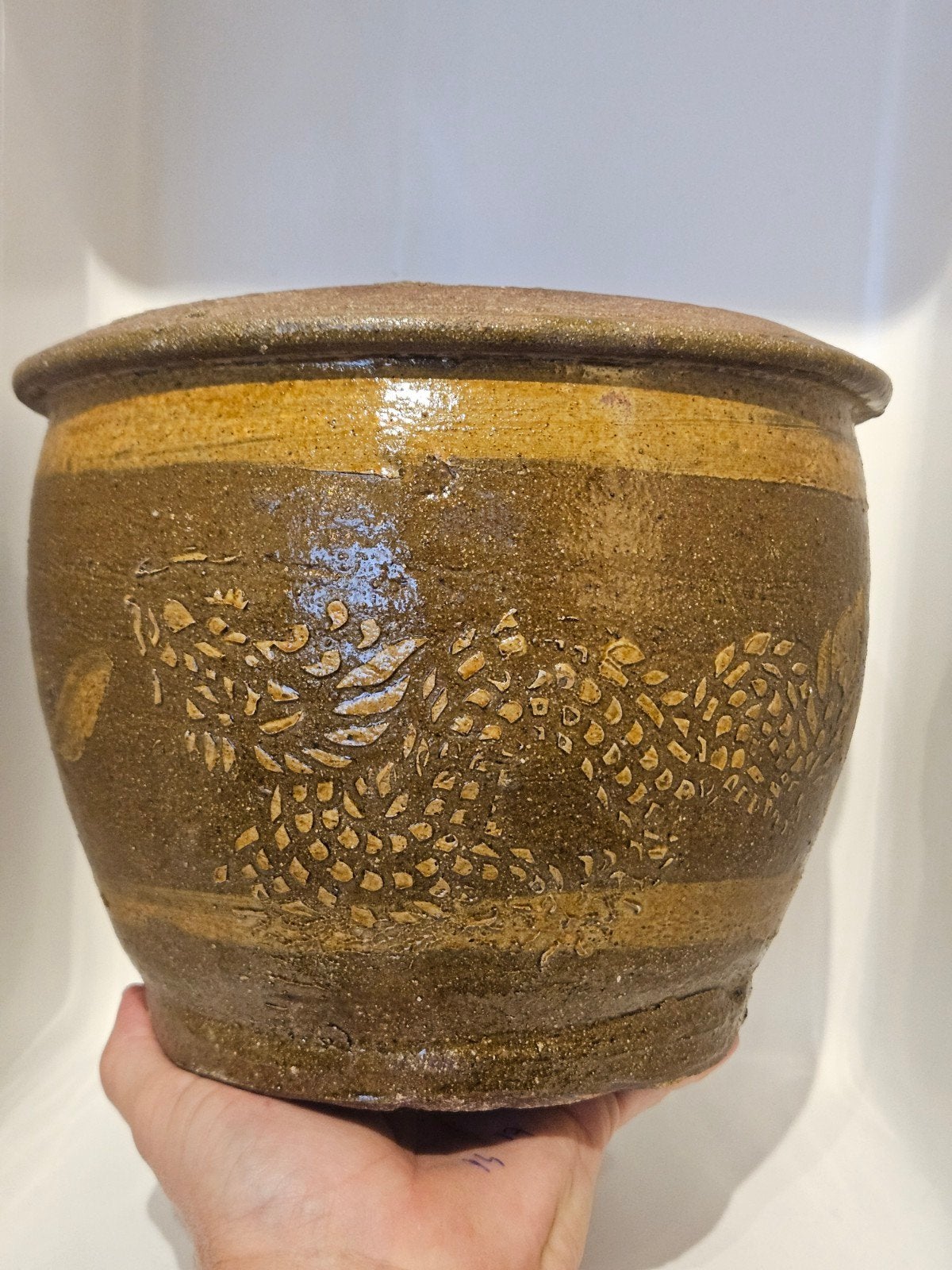 Vintage Chinese drakenpot Thaise pot draak 19 x 23 cm, Gebruikt, Verzenden, Rond, Balkon