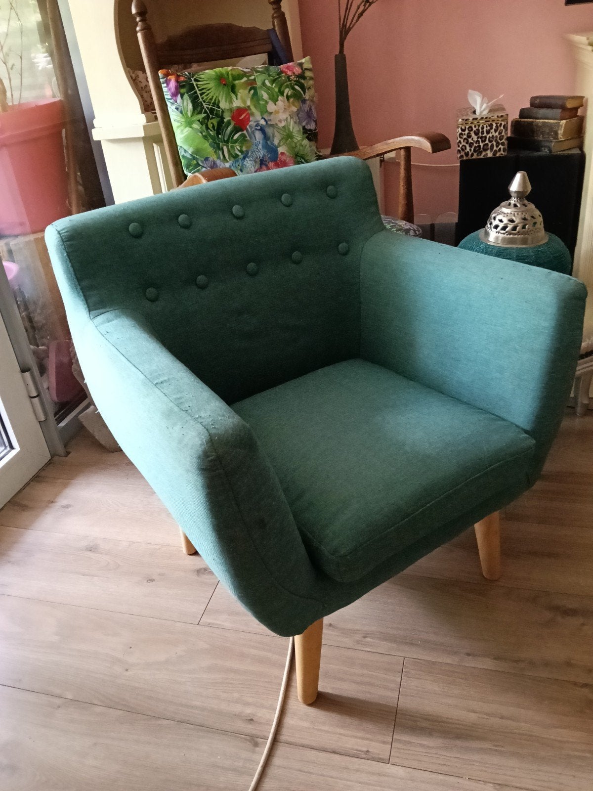 Groen fauteuil stoeltje., Gebruikt, Minder dan 75 cm, Ophalen of Verzenden, Stof