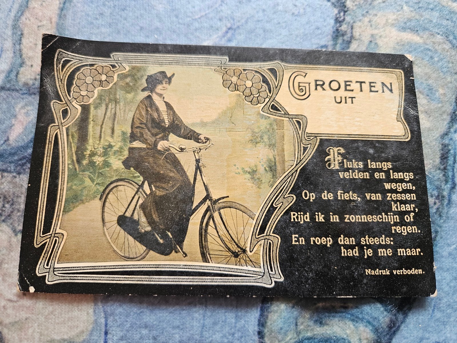 Spijk groeten uit / dame met fiets, Ophalen of Verzenden