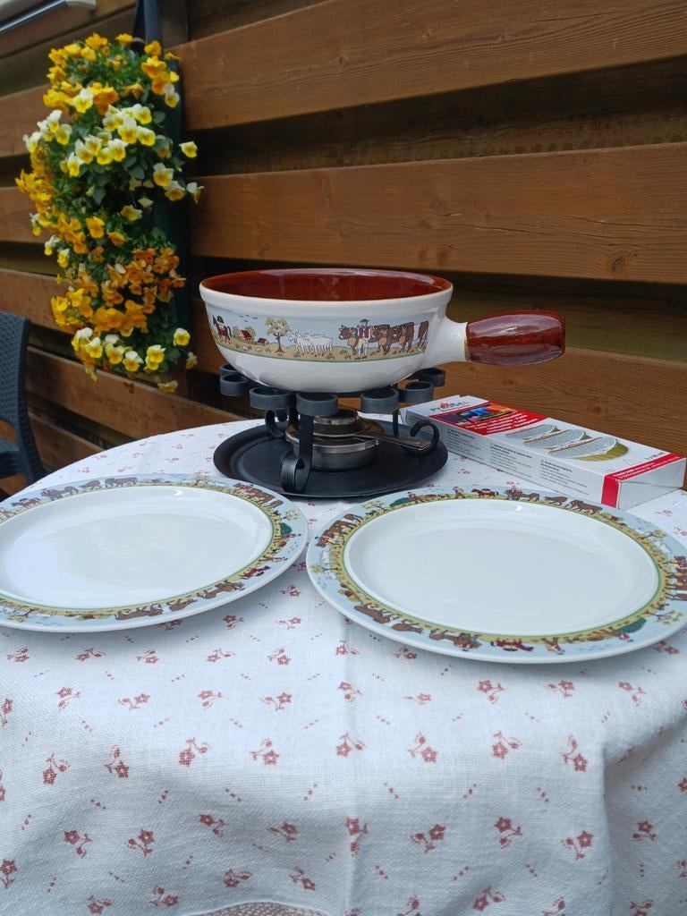 Langenthal Kaasfondue Set met 2 Borden, Ophalen of Verzenden, Steen/keramiek, Meerkleurig, Overige merken