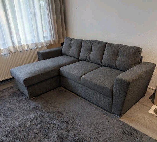 Comfortabele grijze hoekbank met chaise longue, Ophalen, Gebruikt, Hoekbank, Driepersoons