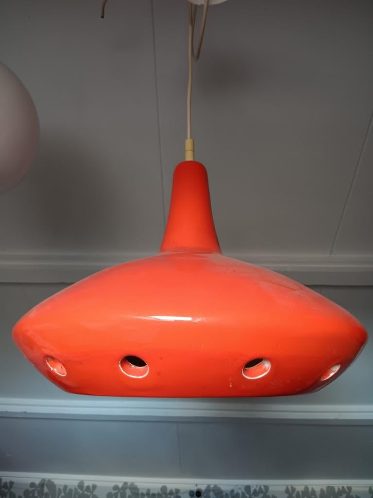 Vintage oranje keramiek hanglamp 1970s, Ophalen, Minder dan 50 cm
