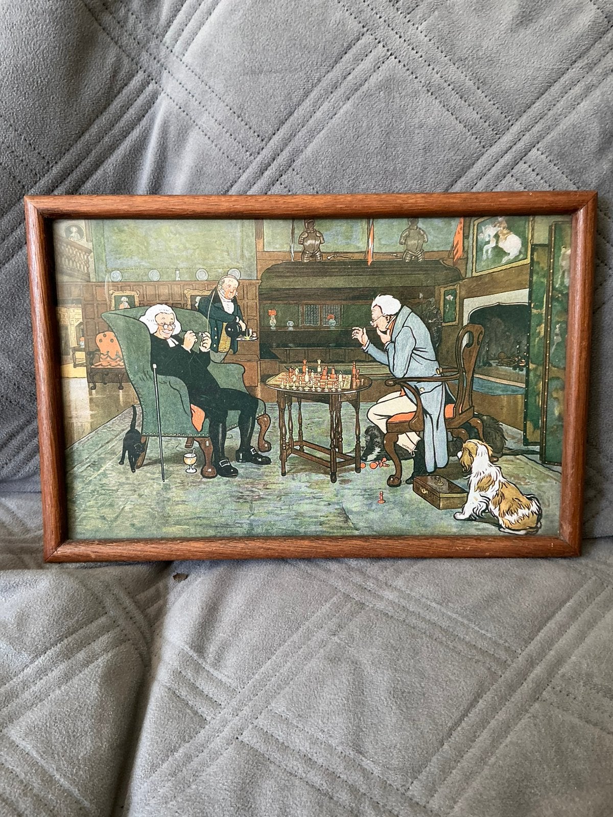 Schilderij Cecil Aldin prent repro mated- a game of chess, Verzamelen, Foto's en Prenten, Ophalen of Verzenden, Voor 1940, Gebruikt