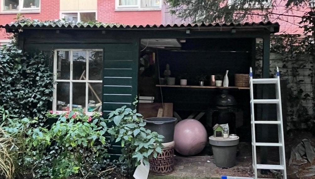 Schuur / houten berging met overkapping / balken, Ophalen of Verzenden, Gebruikt, Hout, Overige typen