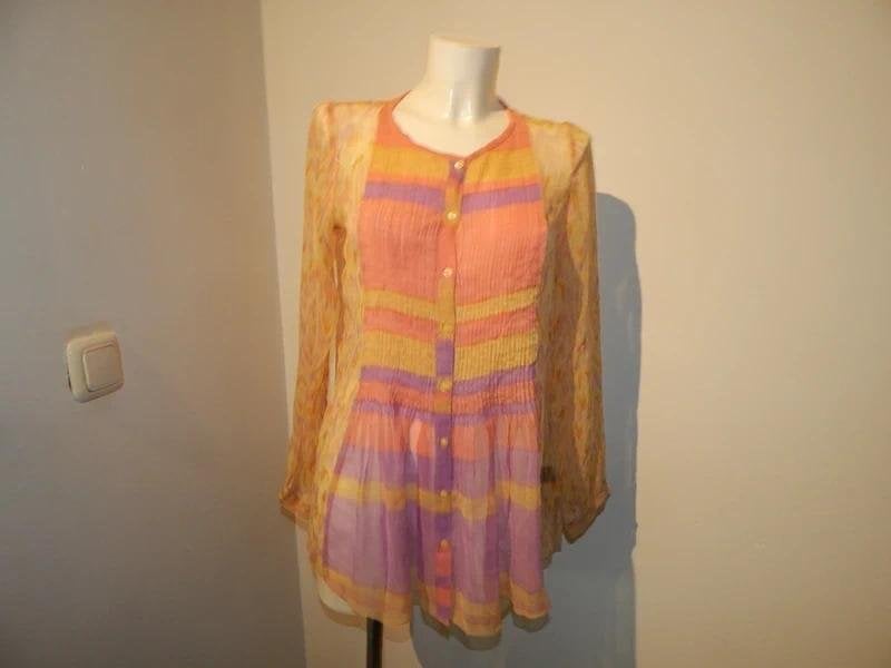 Antik Batik zijde tuniek felle kleuren uitlopend 38, Maat 38/40 (M), Zo goed als nieuw, Antik Batik, Meerkleurig