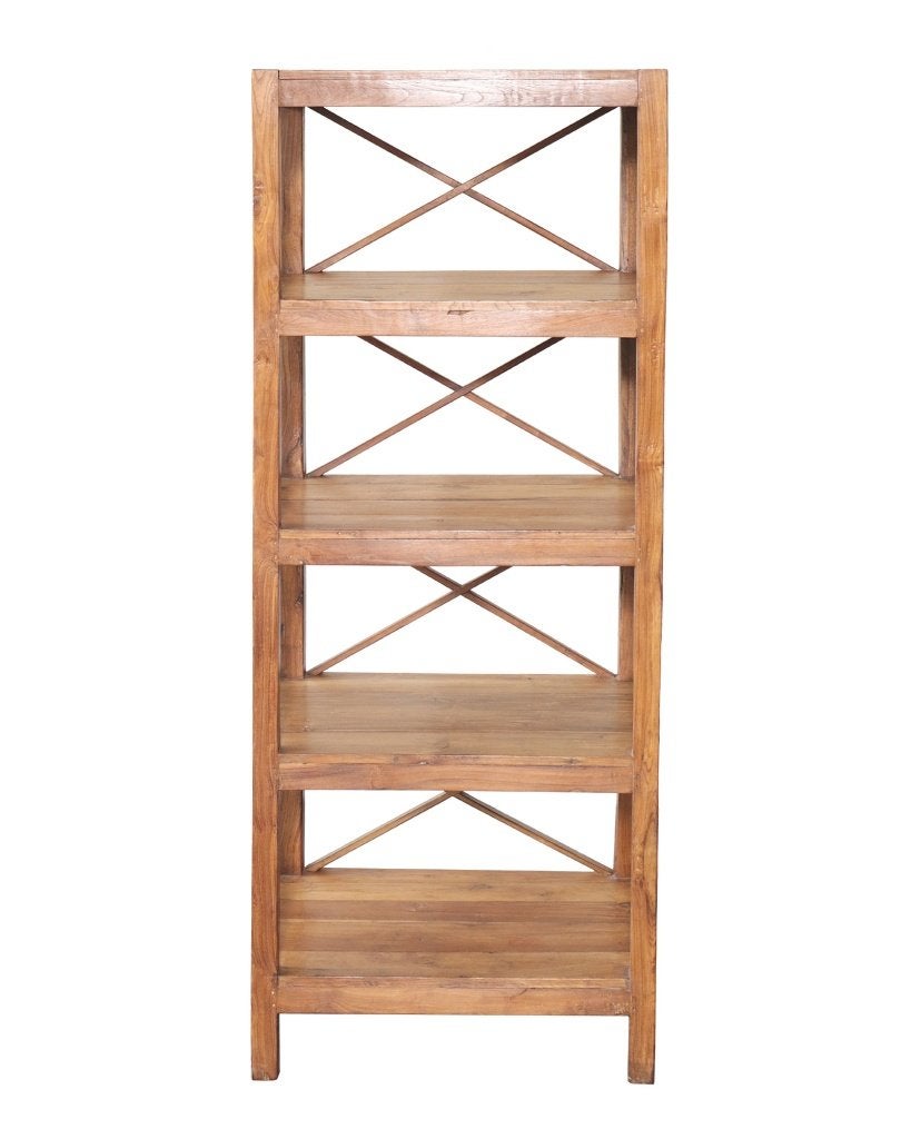 Vintage teakhouten stellingkast met kruisspijlen, Ophalen of Verzenden, Zo goed als nieuw, Bruin, Hout