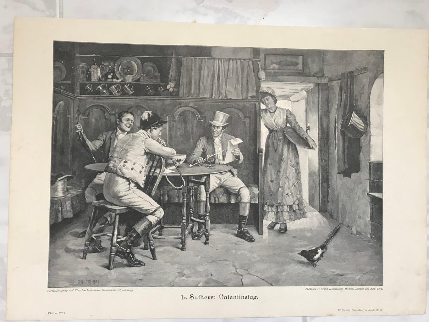 L. Suthers: Valentinsdag, 1896, or. gravure, 32x23cm.Mooi!, Origineel, Dagelijks leven, 1800 - 1899, Ophalen of Verzenden