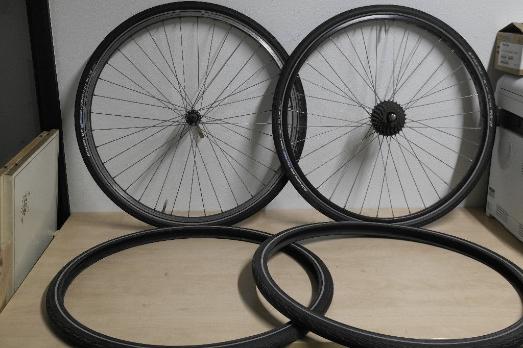 Velgen met Schwalbe Marathon Plus-buitenband + reserves, Ophalen, Gebruikt, Band, Schwalbe