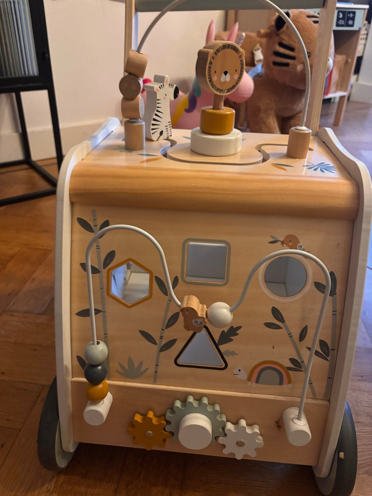 Houten loopwagen met activiteitenpaneel - Safari thema, Ophalen, Zo goed als nieuw, Overige typen, Met wieltjes