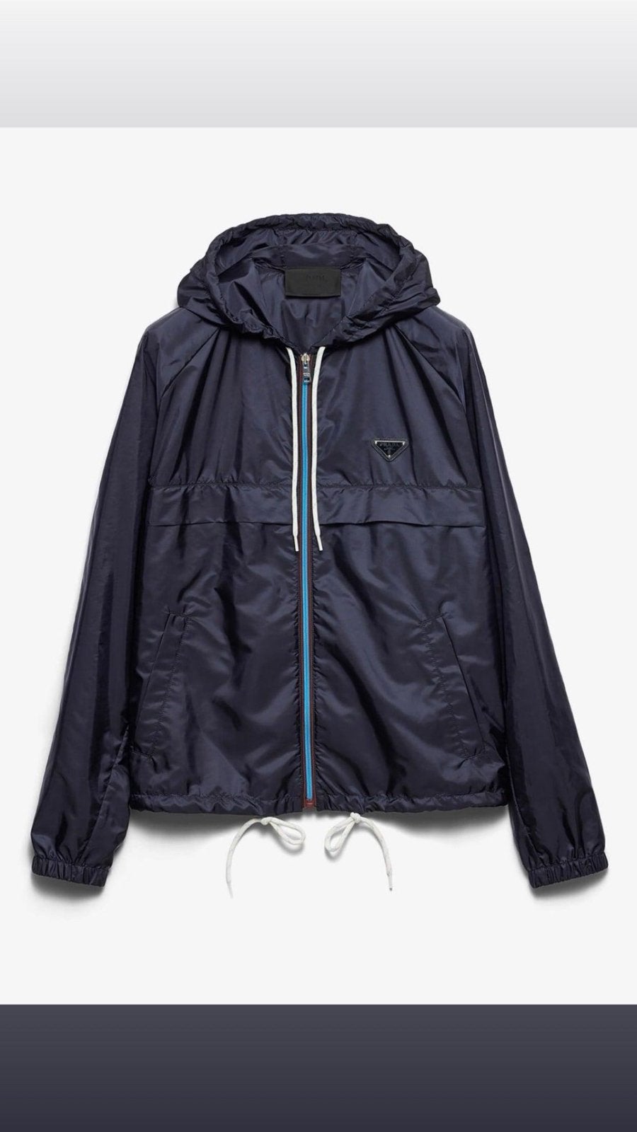 Prada Zomerjasje - Donkerblauw Windjack met Capuchon, Ophalen, Zo goed als nieuw, Maat 38/40 (M), Blauw