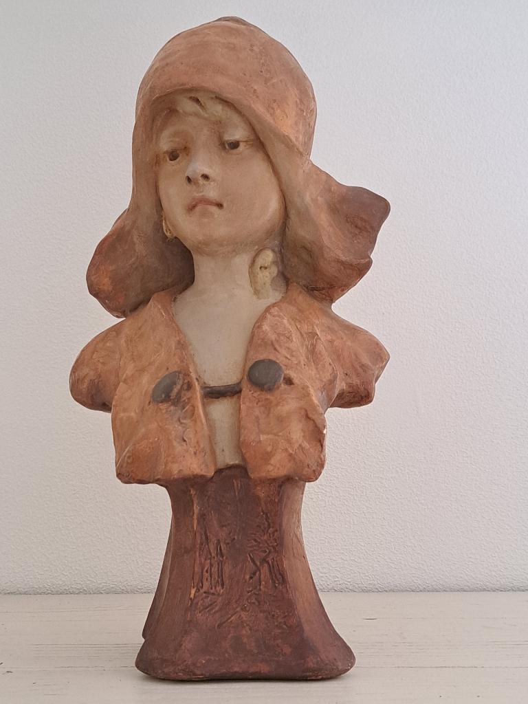Bijzondere Antieke Buste van een Franse Dame, Handgemaakt, Ophalen of Verzenden, 20 - 50 cm, Steen of Keramiek