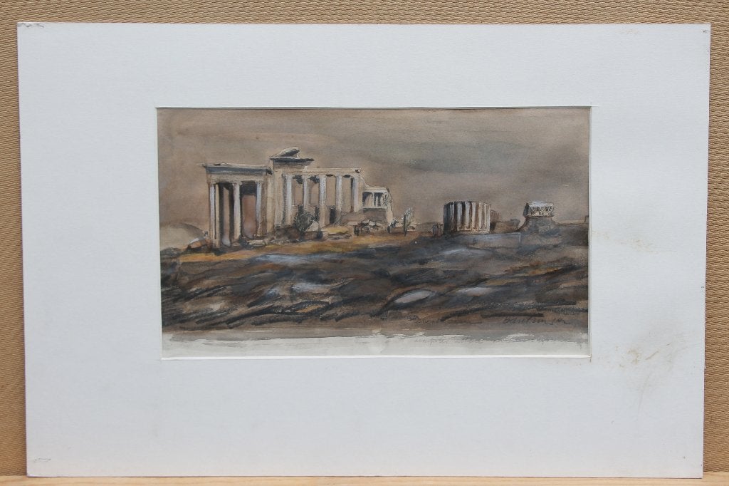 Twee aquarellen van het Erechtheion door Cees Bantzinger, Antiek en Kunst, Met passe-partout, Impressionistisch, Ophalen of Verzenden