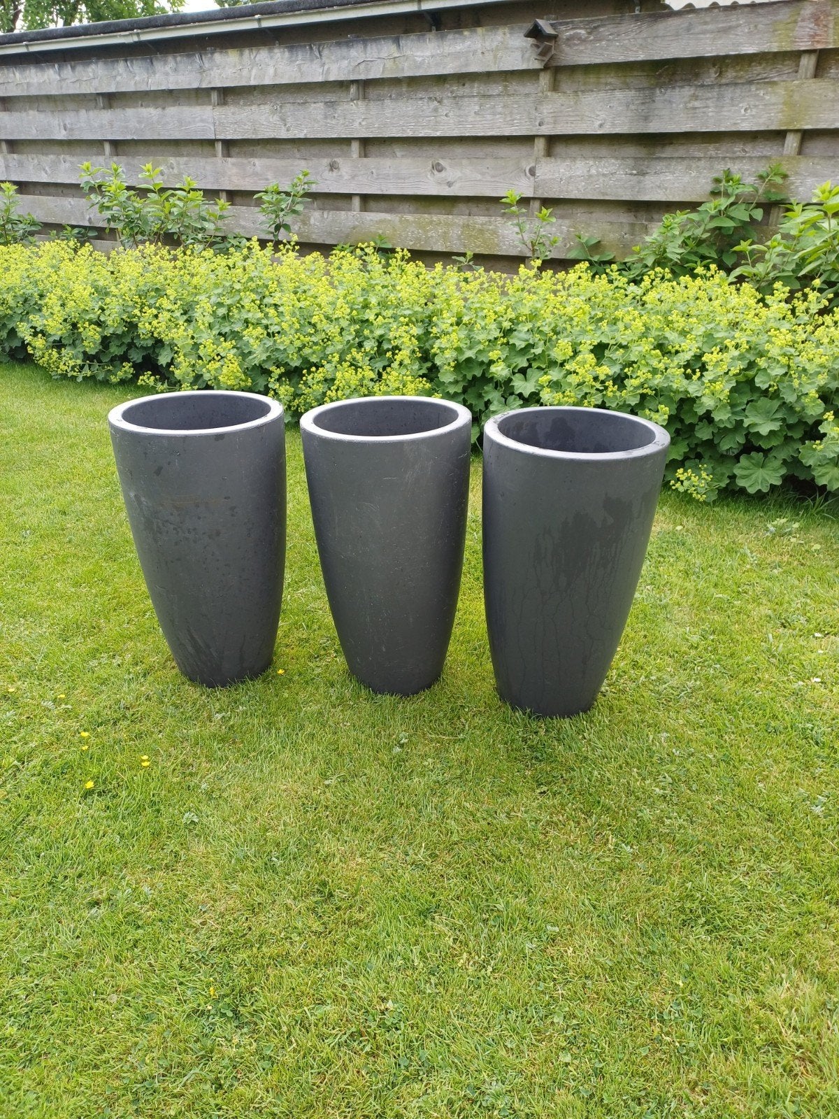 Set van 3 Grote antraciet terraspotten Elho, Tuin en Terras, Bloembakken en Plantenbakken, Ophalen, Kunststof, Gebruikt, Minder dan 60 cm