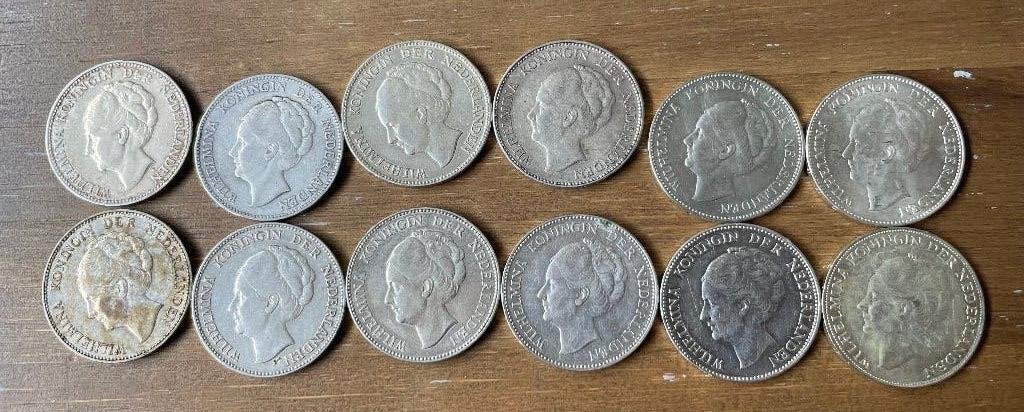 12x guldens Wilhelmina (diverse jaren), Postzegels en Munten, Munten | Nederland, Verzenden, Koningin Wilhelmina, 1 gulden, Zilver