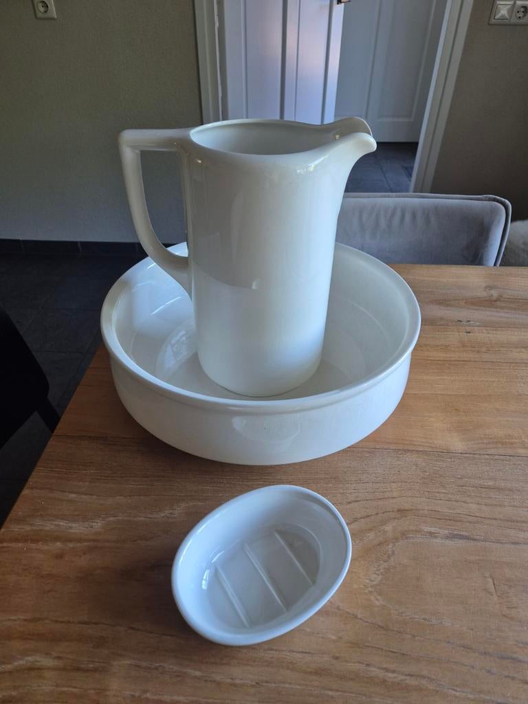 Vintage wasstel met zeepbakje - wit keramiek, Ophalen