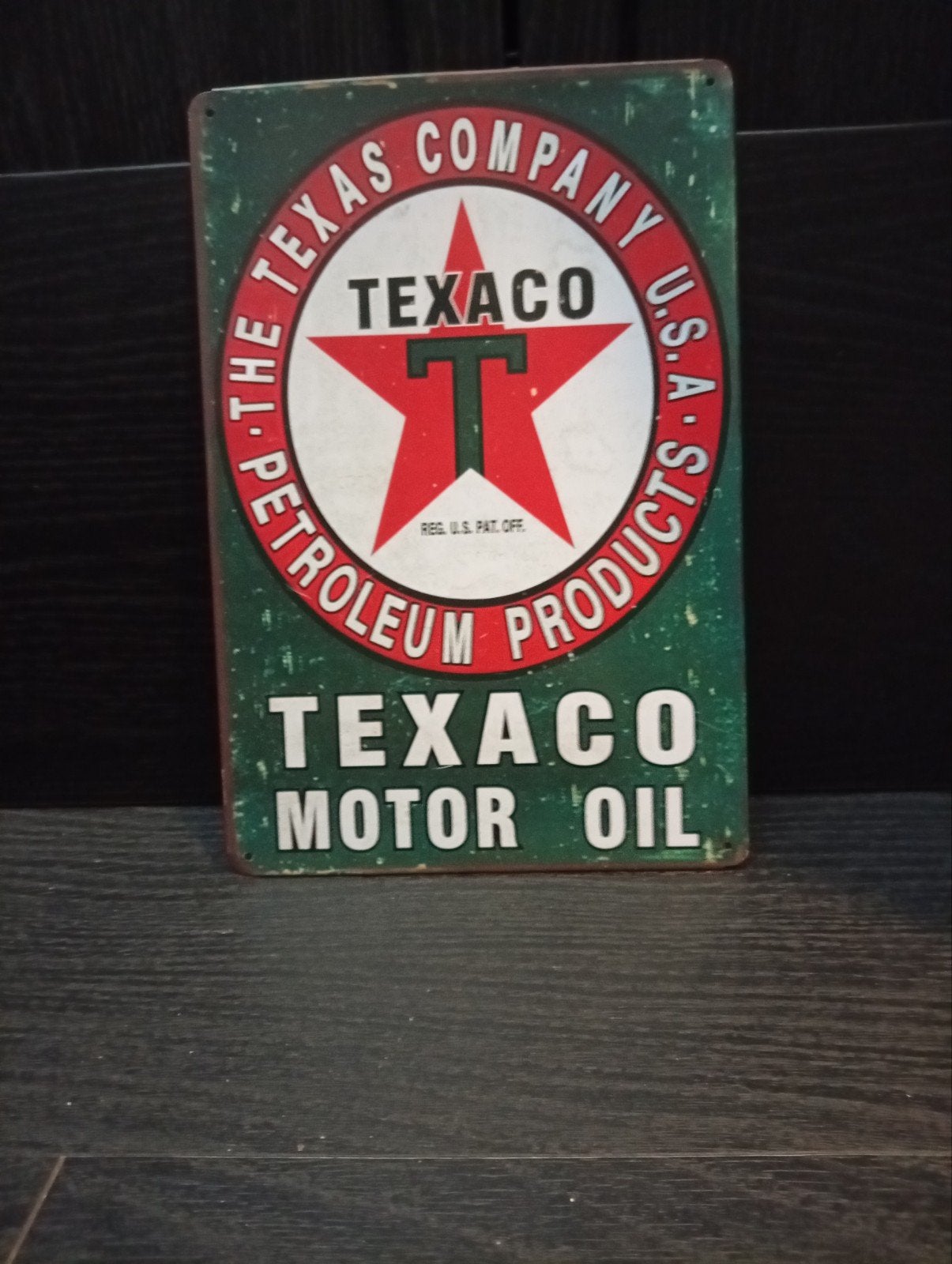 Vintage Texaco Motor Oil Reclamebord - Metalen Bord, Ophalen of Verzenden, Gebruikt, Reclamebord